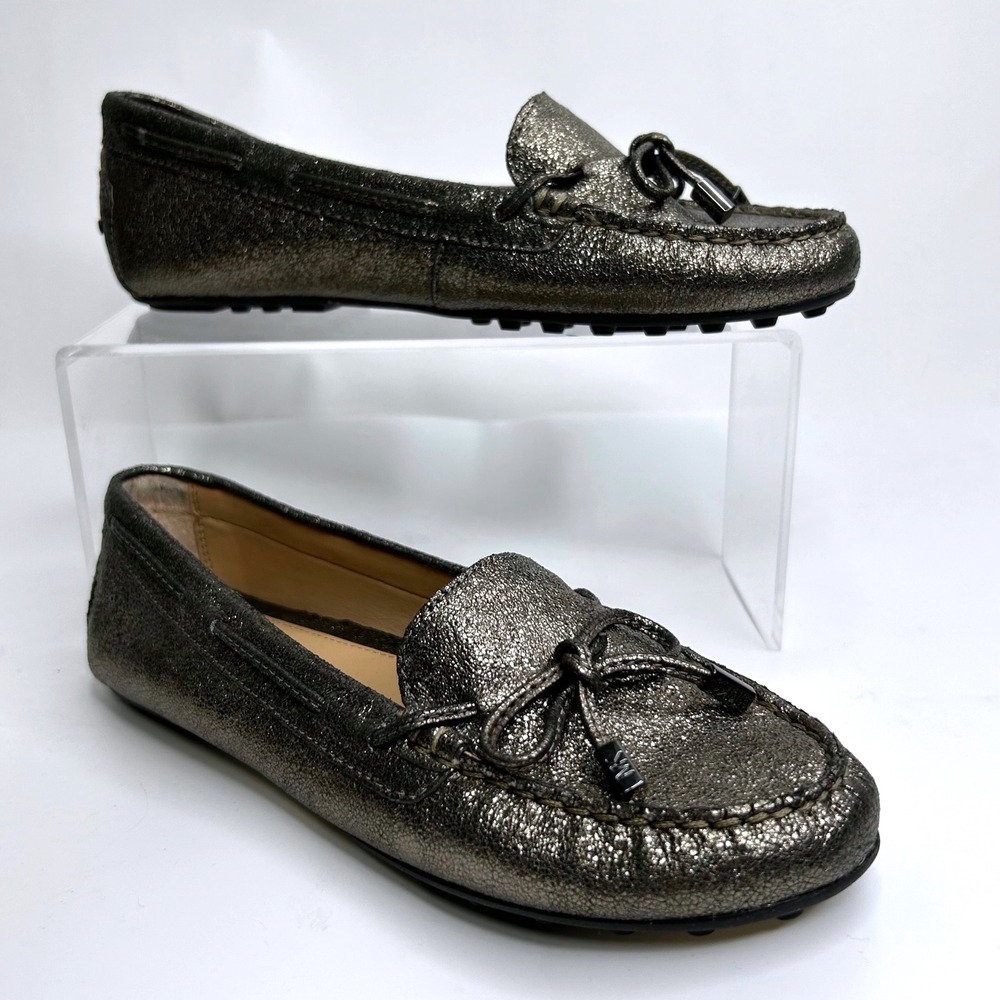 Michael Kors‎ Womens Metallic Crackled Leather Driving Loafers Pewter ME16F 6.5M
